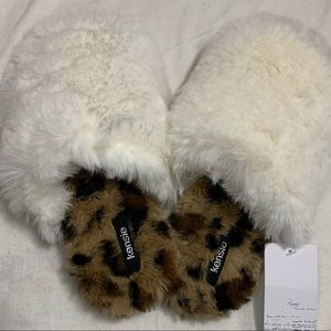 Kensie Leopard Print Fur Slide Sandal 5-6